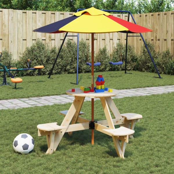 Mesa de picnic para 4 niños agujero para sombrilla madera abeto M 3