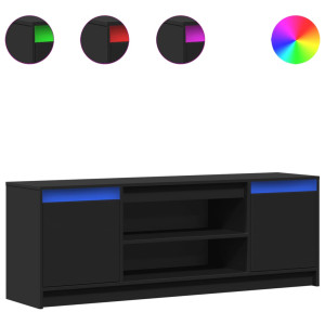 Mueble de TV con LED madera de ingeniería negro 139.5x34x50 cm H