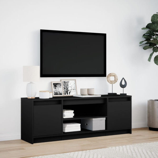 Mueble de TV con LED madera de ingeniería negro 139.5x34x50 cm M 4