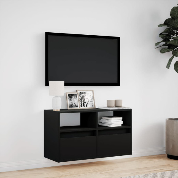 Mueble de TV de pared con luces LED negro 80x31x45 cm M 4