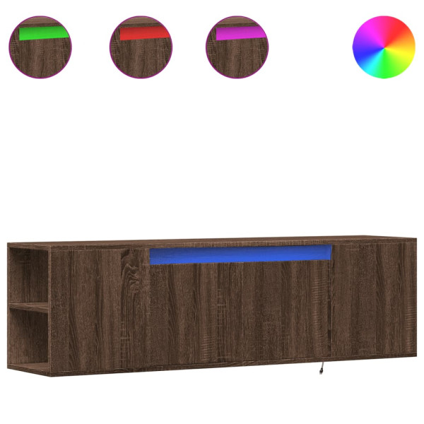 Mueble de TV de pared con luces LED marrón roble 135x31x39.5 cm M 2