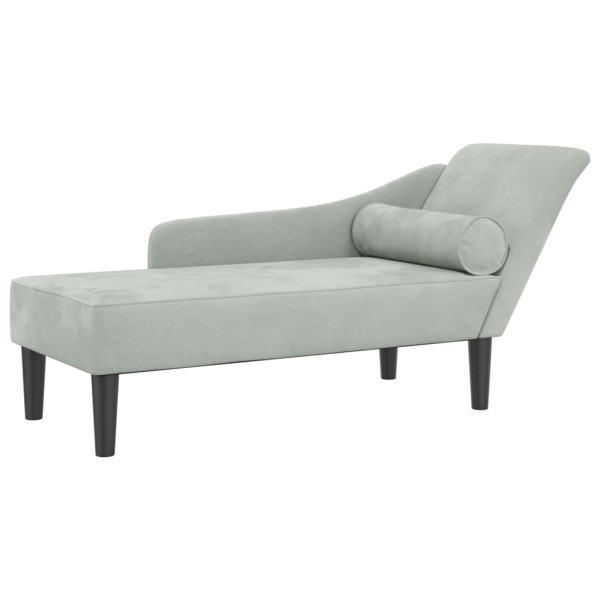 Chaise lounge com almofadões veludo cinzento-claro M 2