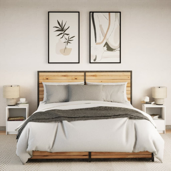 Mesitas de noche con luces LED 2 uds madera ingeniería blanca M 4