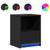 Mesitas de noche con luces LED 2 uds madera ingeniería negra 2
