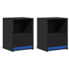 Mesas de cabeceira c/ luzes LED 2 pcs derivados madeira preto 3