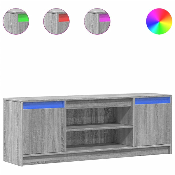 Mueble de TV LED madera ingeniería gris Sonoma 139.5x34x50 cm M 2