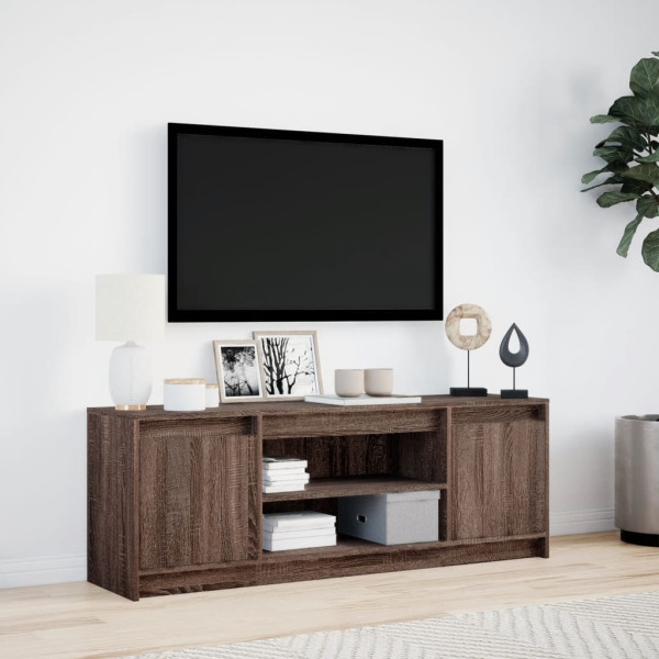 Mueble de TV LED madera ingeniería marrón roble 139.5x34x50 cm M 4