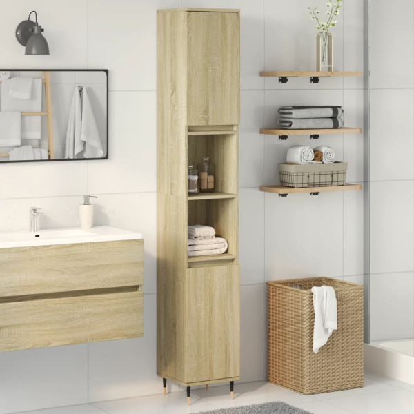 Armario de baño madera contrachapada roble Sonoma 30x30x190 cm M 3