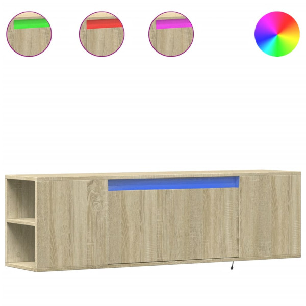 Mueble de TV de pared con luces LED roble Sonoma 135x31x39.5 cm M 2
