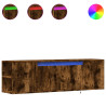 Mueble de TV de pared luces LED roble ahumado 135x31x39.5 cm 2