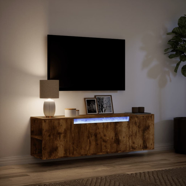 Mueble de TV de pared luces LED roble ahumado 135x31x39.5 cm M 5