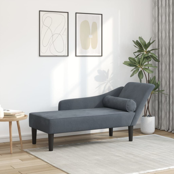 Chaise lounge com almofadões veludo cinzento-escuro M 4