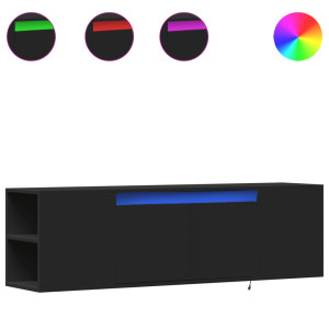 Mueble de TV de pared con luces LED negro 135x31x39.5 cm H