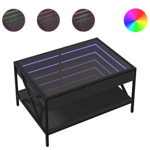 Mesa de centro luzes LED Infinity 70x50x38 cm preto H