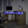 Escritorio con LED madera ingeniería roble Sonoma 130x130x91 cm 5