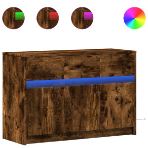 Mueble de TV LED madera ingeniería roble ahumado 91x34x61 cm H