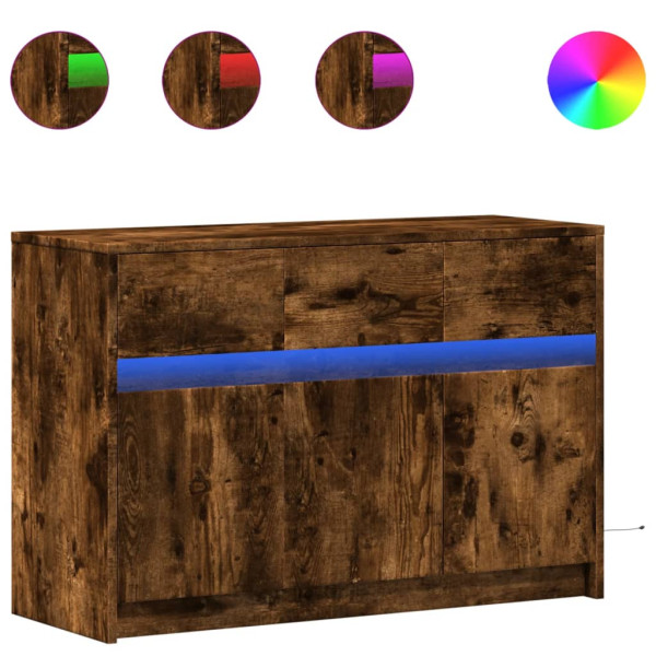 Mueble de TV LED madera ingeniería roble ahumado 91x34x61 cm M 2