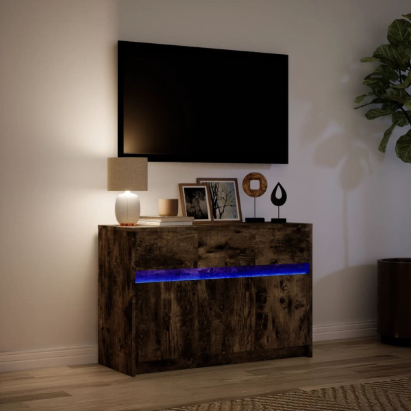 Mueble de TV LED madera ingeniería roble ahumado 91x34x61 cm M 5