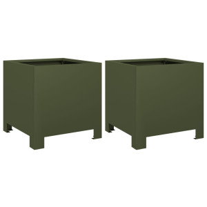 Vaso/floreira de jardim 2 pcs 30x30x30 cm aço verde azeitona H