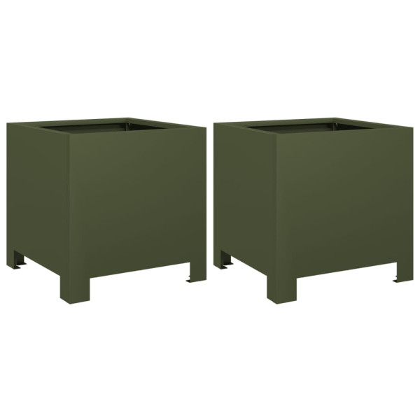 Vaso/floreira de jardim 2 pcs 30x30x30 cm aço verde azeitona M 2