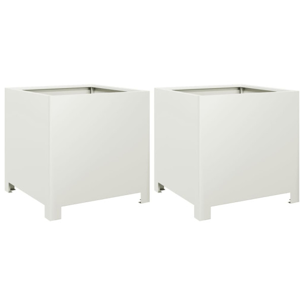 Vaso/floreira de jardim 2 pcs 40x40x40 cm aço branco M 2