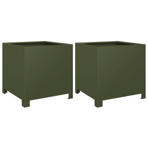 Vaso/floreira de jardim 2 pcs 40x40x40 cm aço verde azeitona H