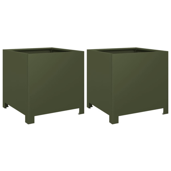 Vaso/floreira de jardim 2 pcs 40x40x40 cm aço verde azeitona M 2