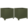 Vaso/floreira de jardim 2 pcs 40x40x40 cm aço verde azeitona 2