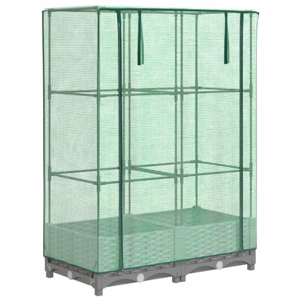 Arriate con cubierta invernadero aspecto ratán 80x40x123 cm M 2