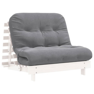 Sofá-cama futon com colchão 100x206x11 cm pinho maciço branco H