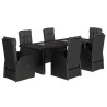 7 pcs conjunto de jantar p/ jardim c/ almofadões vime PE preto 2