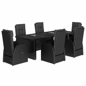 Set de comedor de jardín 7 pzas y cojines ratán sintético negro H