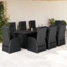 Set de comedor de jardín 9 pzas y cojines ratán sintético negro 1