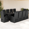 Set de comedor jardín 11 pzas con cojines ratán sintético negro 1