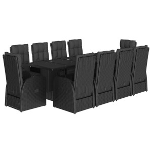 11 pcs conjunto de jantar p/ jardim c/ almofadões vime PE preto H