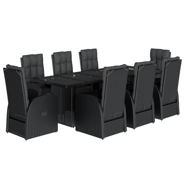 Set de comedor de jardín 9 pzas y cojines ratán sintético negro M 2