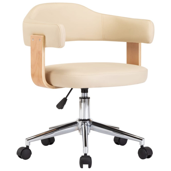Silla de oficina giratoria madera curvada cuero sintético crema D