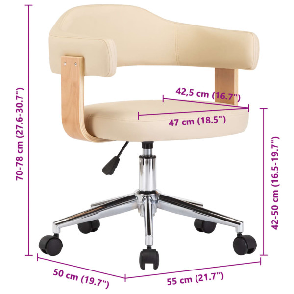 Silla de oficina giratoria madera curvada cuero sintético crema M 5