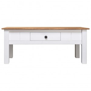 Mesa de centro madera de pino estilo Panamá blanco 100x60x45 cm H