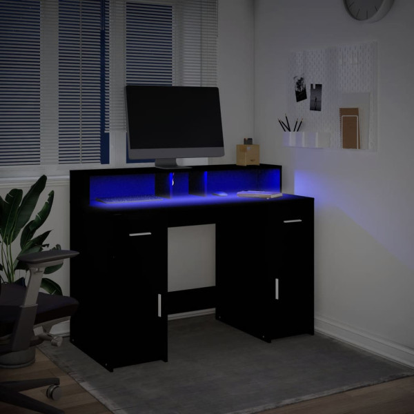 Escritorio con luz LED madera ingeniería negro 120x55x91 cm M 5