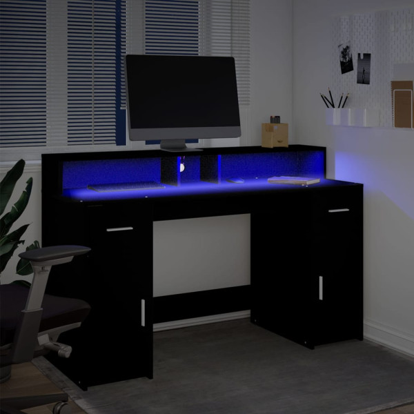 Escritorio con luz LED madera ingeniería negro 140x55x91 cm M 5