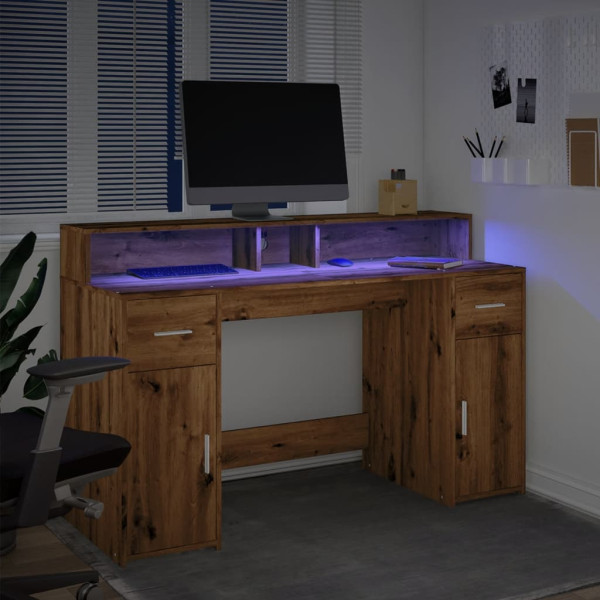 Escritorio con LED madera ingeniería roble artisian 140x55x91cm M 5