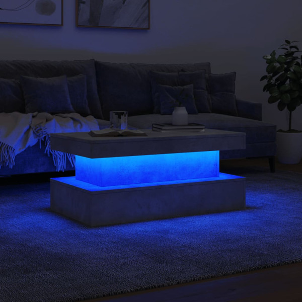 Mesa de centro com luzes LED 90x50x40 cm cinzento cimento M 5
