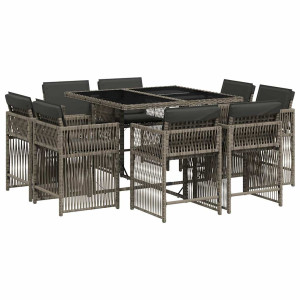 Set comedor jardín 9 pzas y cojines ratán sintético gris H