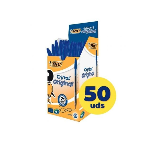 Caja de 50 unidades boligrafo tinta aceite punta 1.0 mm azul Bic cristal D