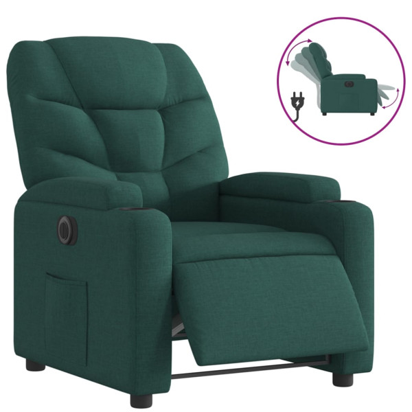 Sillón reclinable eléctrico tela verde oscuro M 2