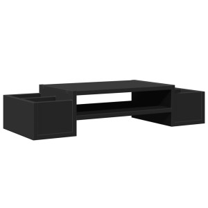 Soporte de pantalla con almacenaje madera negro 70x27x15 cm H