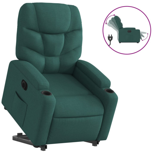 Sillón eléctrico reclinable elevable de tela verde oscuro M 2