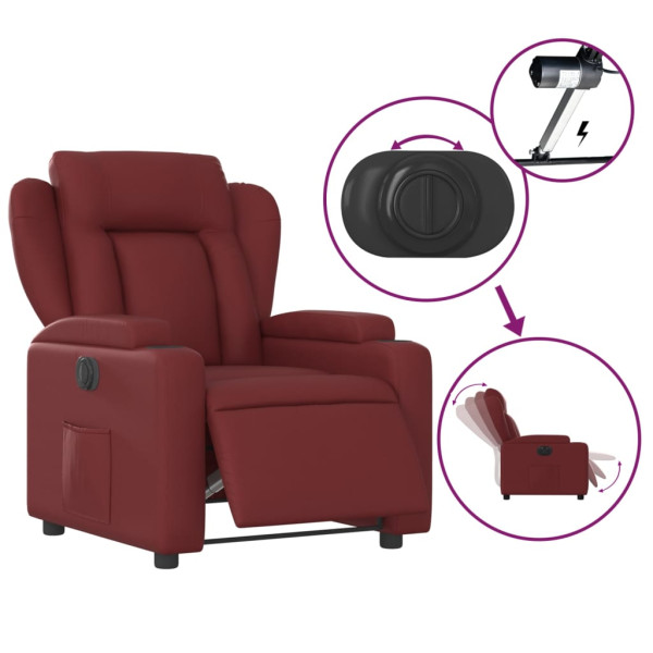 Sillón reclinable eléctrico de cuero sintético rojo tinto M 5