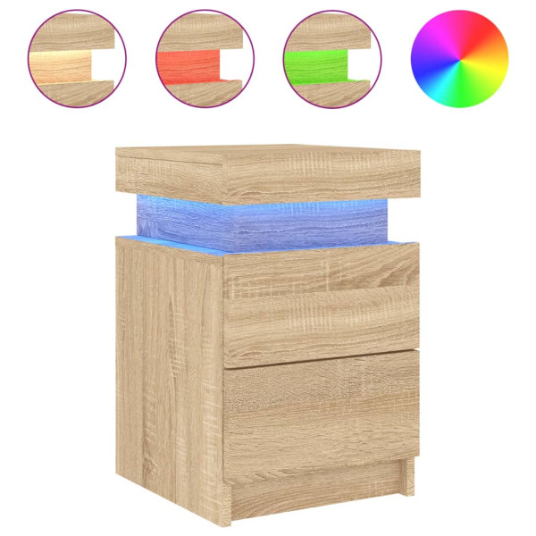 Mesa de cabeceira com luzes LED 35x39x55 cm carvalho sonoma M 2